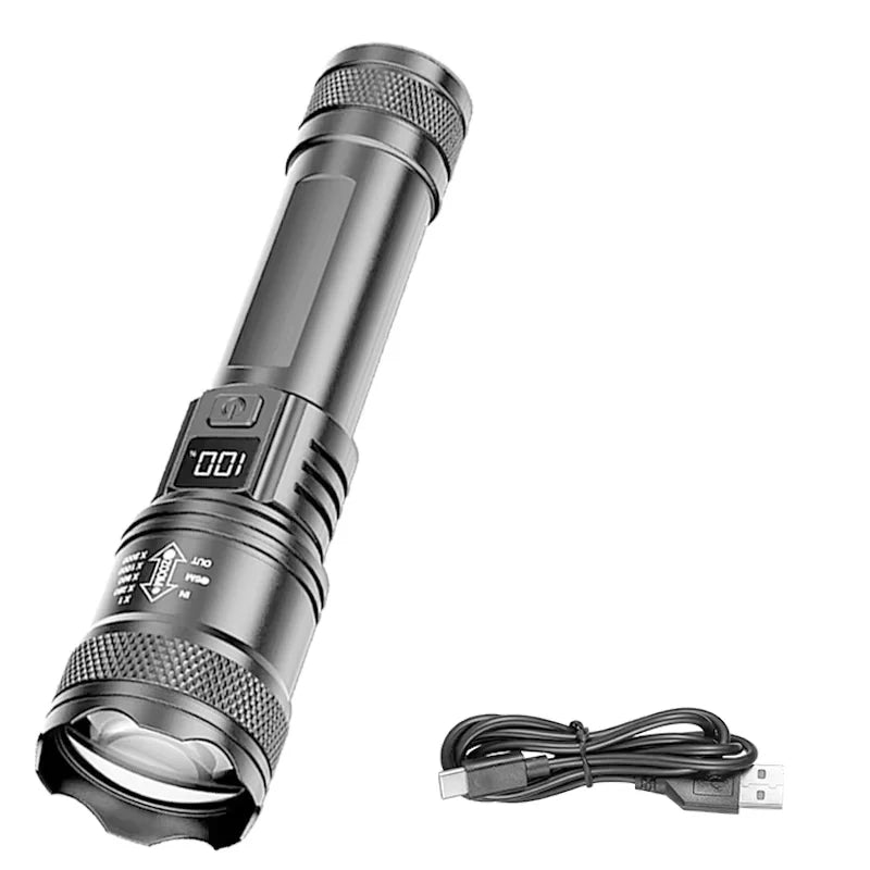 High Strong Power Led Flashlights 2000LM Tactical Torch with Display Light USB Charging Camping Fishing Emergency Zoom Lantern